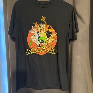 Warner Bros. Men’s Black Looney Tunes Circle Graphic Tee “That’s all Folks” M